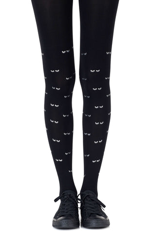 Lovely Opaque Silver Graphic Print 120 Denier Black Tights