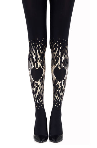 Lovely Opaque Gold Abstract Heart Design 120 Denier Black Tights