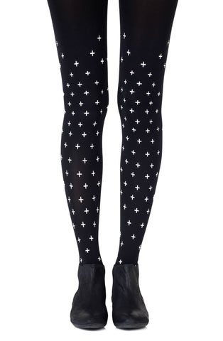 Lovely Opaque White Addition Print 120 Denier Black Tights