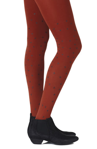 Lovely Opaque Black Addition Print 120 Denier Rust Tights