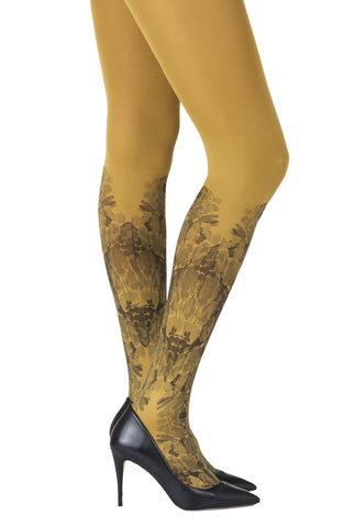 Beautiful Opaque Knee High Black Tulip Sock Style Hand Print 120 Denier Mustard Tights