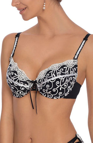 Elegant Scroll Swirls Embroidery & Floral Lace Push Up Bra A105