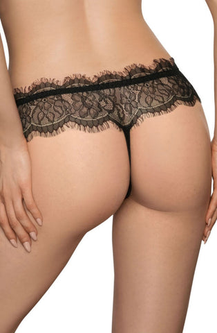 Ladies Beautiful Sheer Black Tulle Floral Eyelashes Lace Thong A 169
