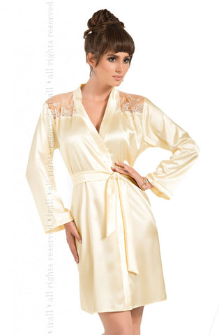 Ladies Beautiful Cream Bridal Floral Embroidered Lace Shoulders Long Sleeve Satin Dressing Gown