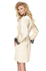 Ladies Stunning Cream Satin Black Floral Lace Trim Short Dressing Gown