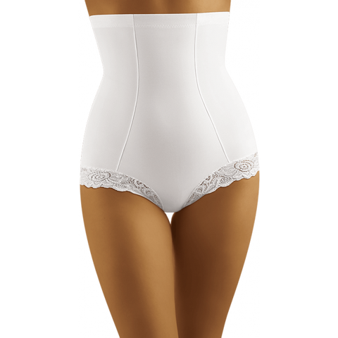 Ladies Comfortable White High Waist Control Pants With Sexy Lace Edging