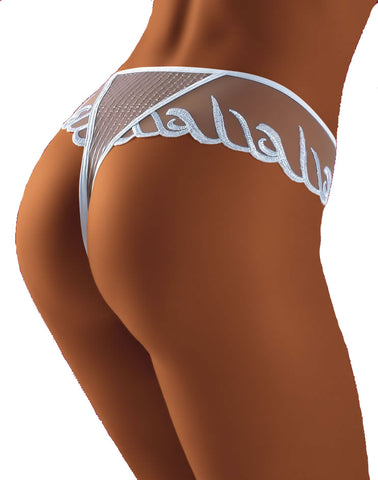 Stunning Ladies Sheer Thong With Delicate Embroidery Detail And Pretty Satin Bow