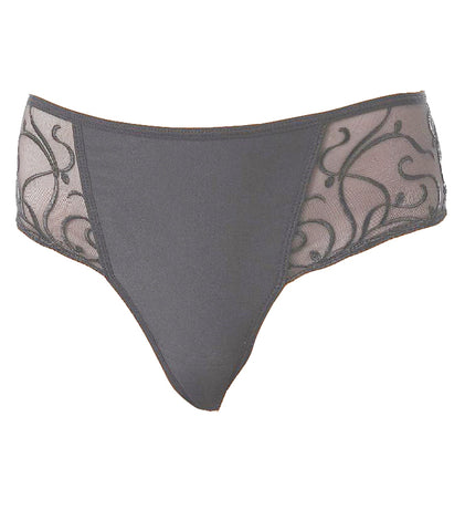 Pretty Sheer Thong With Delicate Embroidery Detail & Back Ribbon Bow