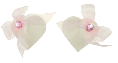 Sexy White Heart Leather Look Pink Lace Trim Bow Diamante Nipple Covers