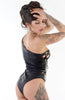 Ladies Gorgeous Black Criss Cross Lace Up Gold Eyelets Teddy Body
