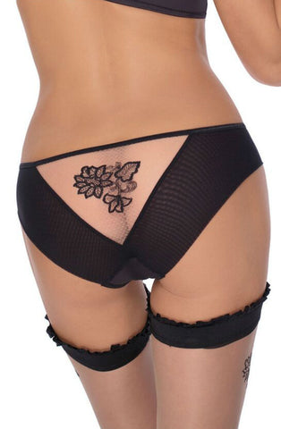 Ladies Gorgeous Sexy Satin Sides Mesh Flower Embroidery Brief A137