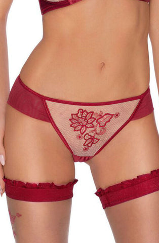 Ladies Gorgeous Sexy Satin Sides Mesh Flower Embroidery Thong A137