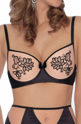 Ladies Gorgeous Sexy Claret Mesh Flower Embroidery & Satin Push Up Bra A137