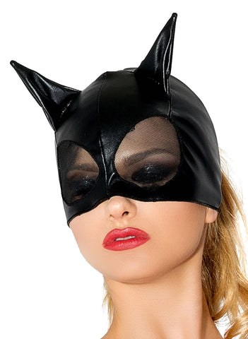 Sexy Black Cat Kitty Ears Fishnet Eye Stencil Mask