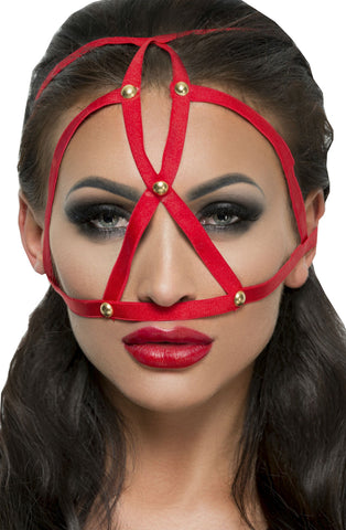 Sexy Red Strappy Gold Stoods Mask