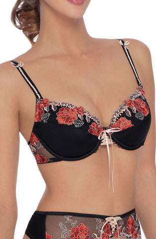 Sexy Ladies Fabulous Large Rose Embroidered Lace Up Trim Push Up Bra A107