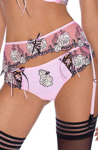 Sexy Ladies Large Rose Embroidered Lace Up Trim Brief A107