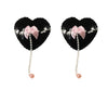 Sexy Black Heart Shaped Nipple Covers Pearl Drop Tassels & Pink Ribbons - One Size
