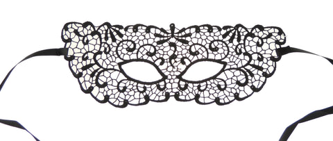 Sexy Delicate Black Embroidered Mask Seductively Soft Black Satin Ribbon Ties At The Side - One Size