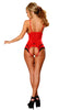 Ladies Gorgeous Red Black Lace Trim Edged Strappy Open Crotch Body Teddy