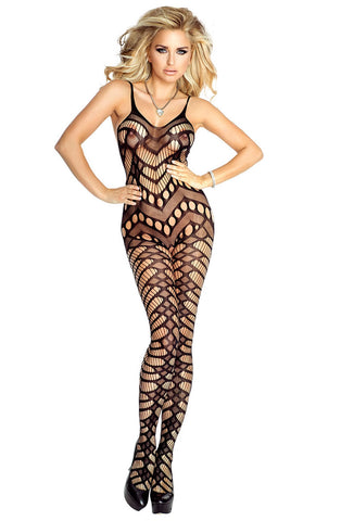 Slinky Black Circles & Triangles Fence Net Strappy Bodystocking Play Suit- One Size Uk 6-14