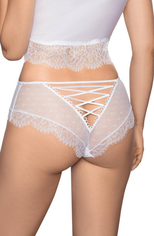 Ladies Fabulous Soft Sheer Eyelash Lace Satin Ribbon V Shape Back Brief A 173