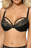Ladies Gorgeous Black Mesh Lace Embroidery Blue Dots Lace Removable Neckline Underwired Push Up Bra A159