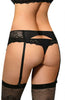 Stunning Sexy Black Sheer Mesh Embroidered Lace Blue Polka Dots Suspender Belt A159
