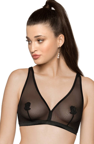 Ladies Fabulous Sheer Mesh Floral Embroidery Criss Cross Back Removable Straps Soft Cups Bra A 174