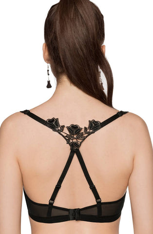 Ladies Fabulous Sheer Mesh Floral Embroidery Criss Cross Back Removable Straps Soft Cups Bra A 174