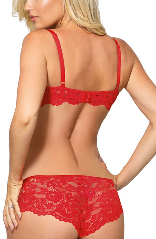 Ladies Beautiful Floral Lace Pretty Satin Diamante Bow Brief A163
