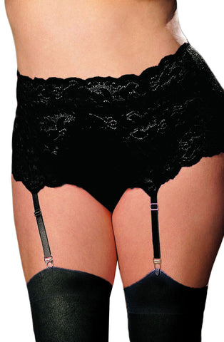 Ladies Elegant Plus Size Deep Black Lace Adjustable Suspender Belt
