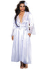 Elegant Block Colour Lace Trimmed Long Floor Length Satin Peignoir Dressing Gown