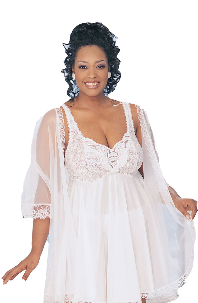 Elegant Moments Eyelash Lace Peignoir Set, Babydoll, Robe & G-String –  Unspoken Fashion