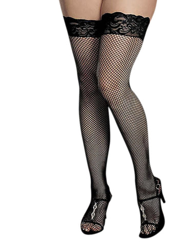 Sexy Fishnet Back Black Seam Line Lace Top Hold Ups