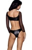 Ladies Fabulous Black Elastic Sheer Mesh Wet Look Details Open Sided Long Sleeves Teddy Body