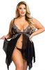 Ladies Fabulous Sheer Floaty Black Stunning White Bust Embroidery Babydoll & Thong Set
