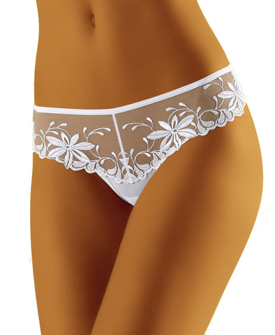 Ladies Georgeous Sheer Thong With Fabulous Floral Embroidery Details